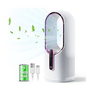KONSIDEN Bladeless Desk Fan 3 Speed Small Rechargeable Fan - 11.8 Inch White|Ros